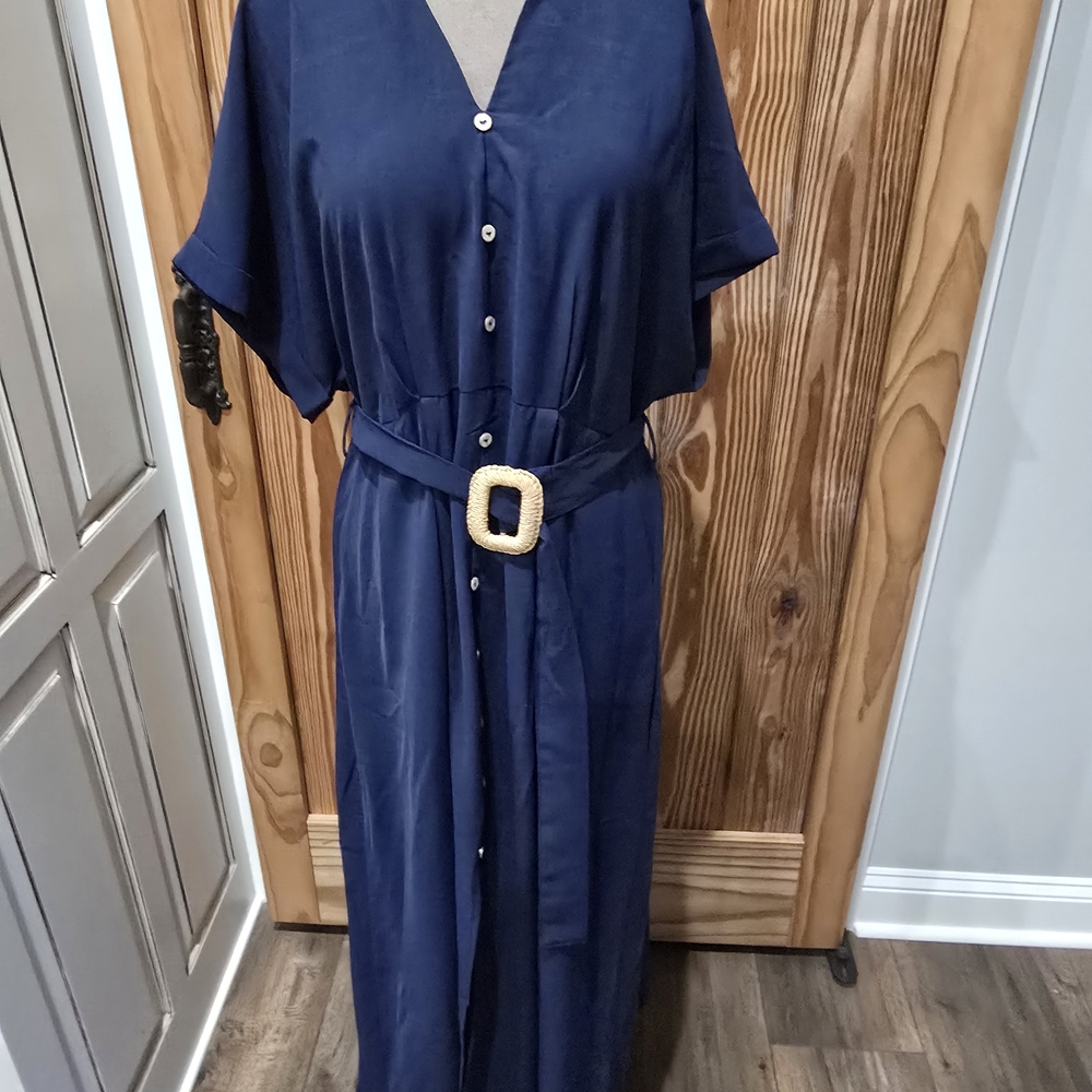 SHEIN Navy Blue Button-Down Dress